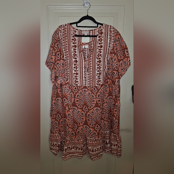 2 For $20 Knox Rose Women's Orange and Marron Midi Dress 2x Plus Boho - Picture 5 of 6